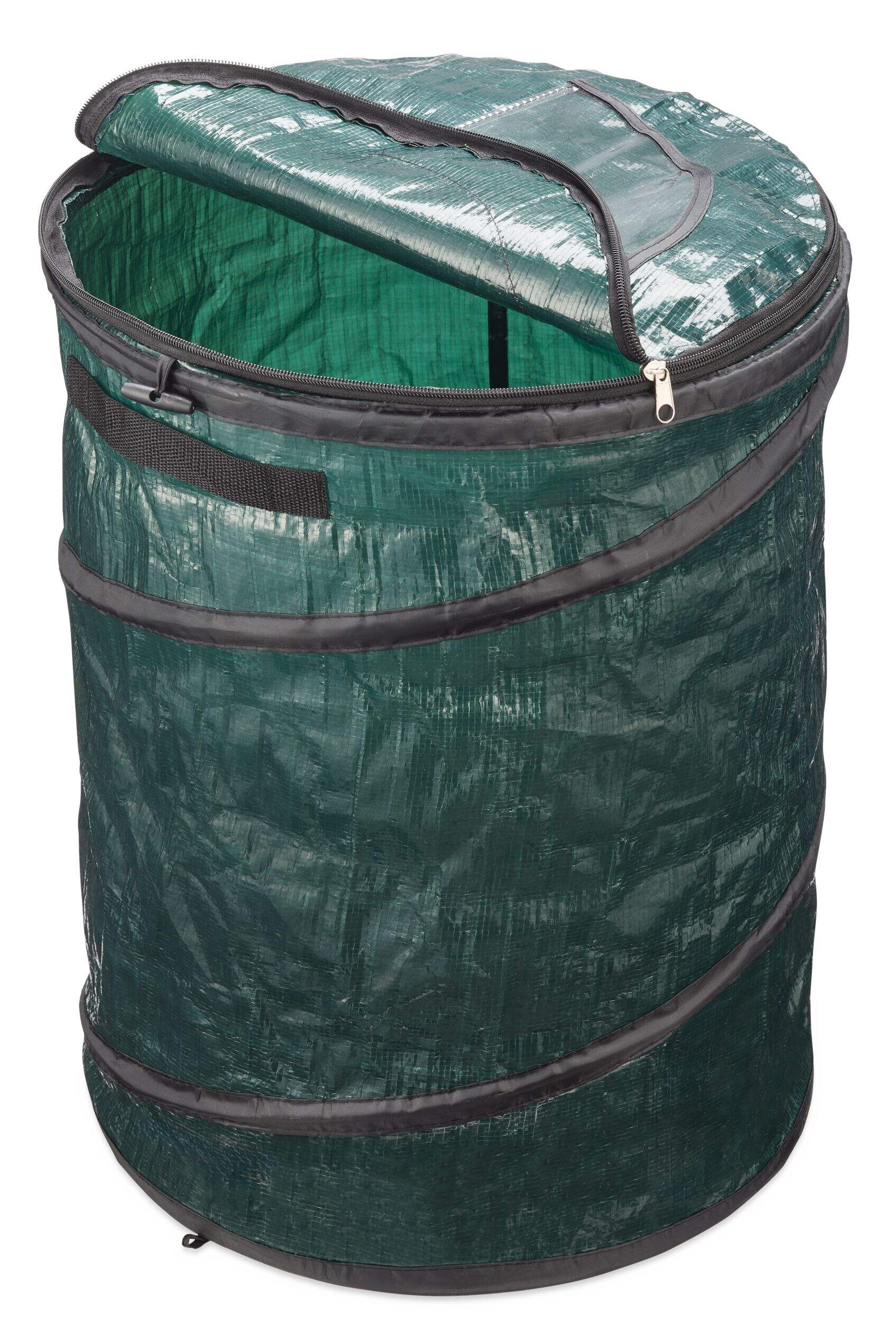 Outbound Collapsible Garbage Can, Dark Green Front_Three_Fourths_Angled_Left