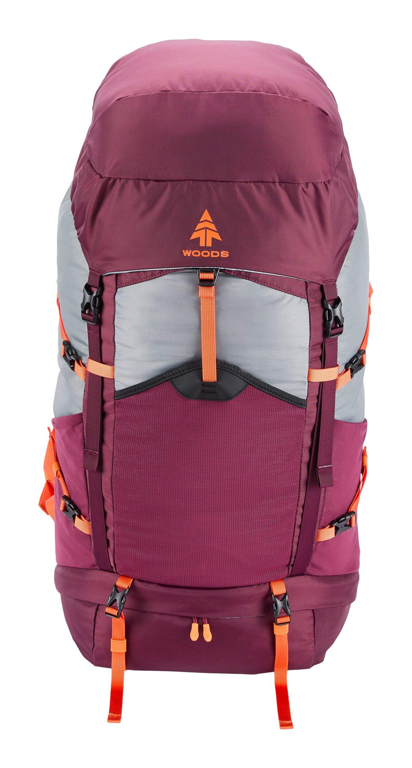 Woods TUZO Women's Multi-Day Adventure Backpack For Hiking, Camping & Travel, 55-L Front_Flat