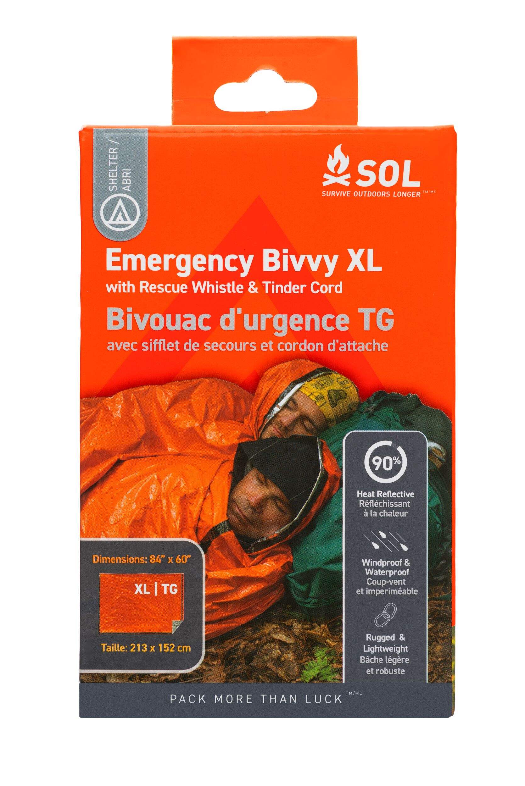SOL 2-Person Emergency XL Blanket Bivvy with Rescue Whistle & Tinder Cord Front_Flat