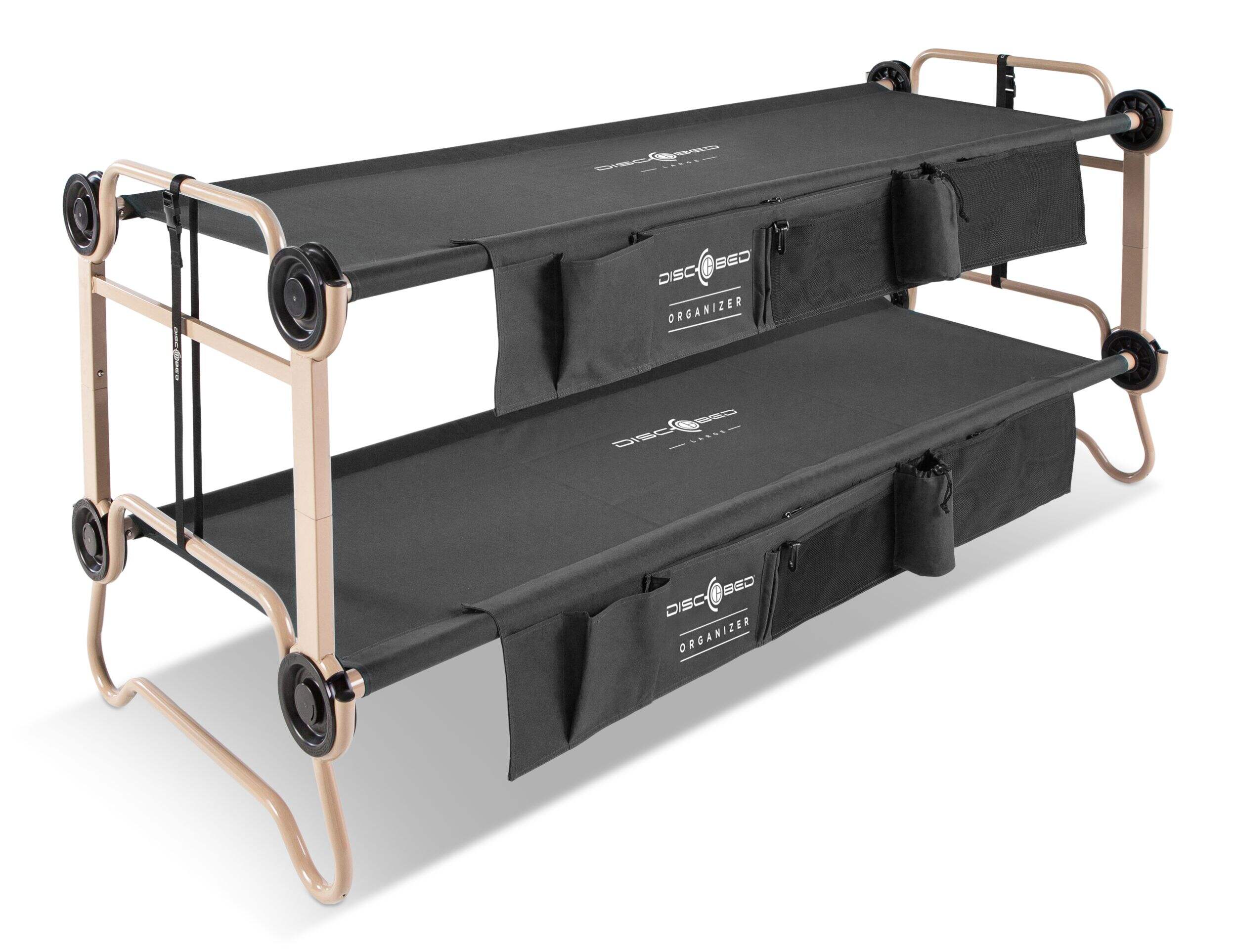 Disc-O-Bed Cam-O-Bunk Large Benchable Bunked Double Camping Cot Beds w/ Organizers & Carry Bags Front_Three_Fourths_Angled_Right