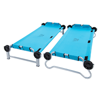Disc-O-Bed Kid-O-Bunk Benchable Bunked Double Camping Cot Beds w/ Organizers & Carry Bags, Teal Blue Front_Angled_Right