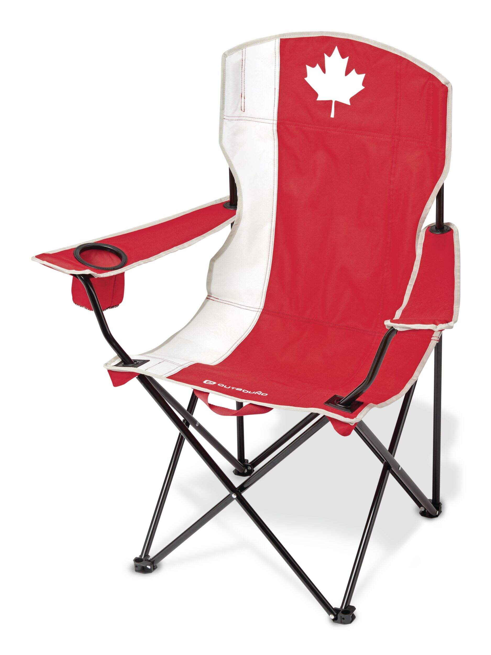 Canadian Flag Deluxe Folding Quad Camp Chair with Cup Holder Front_Three_Fourths_Angled_Left
