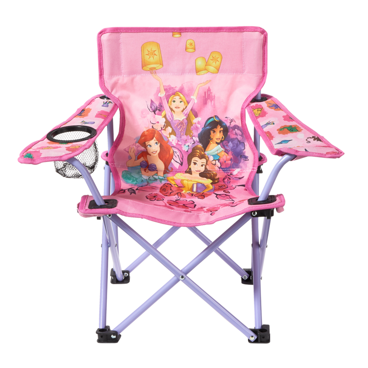 Chaise pliante enfant avec accoudoirs et porte-gobelet 100% Polyester  35x53x35cm, 53x Ø 10cm pliée, rose