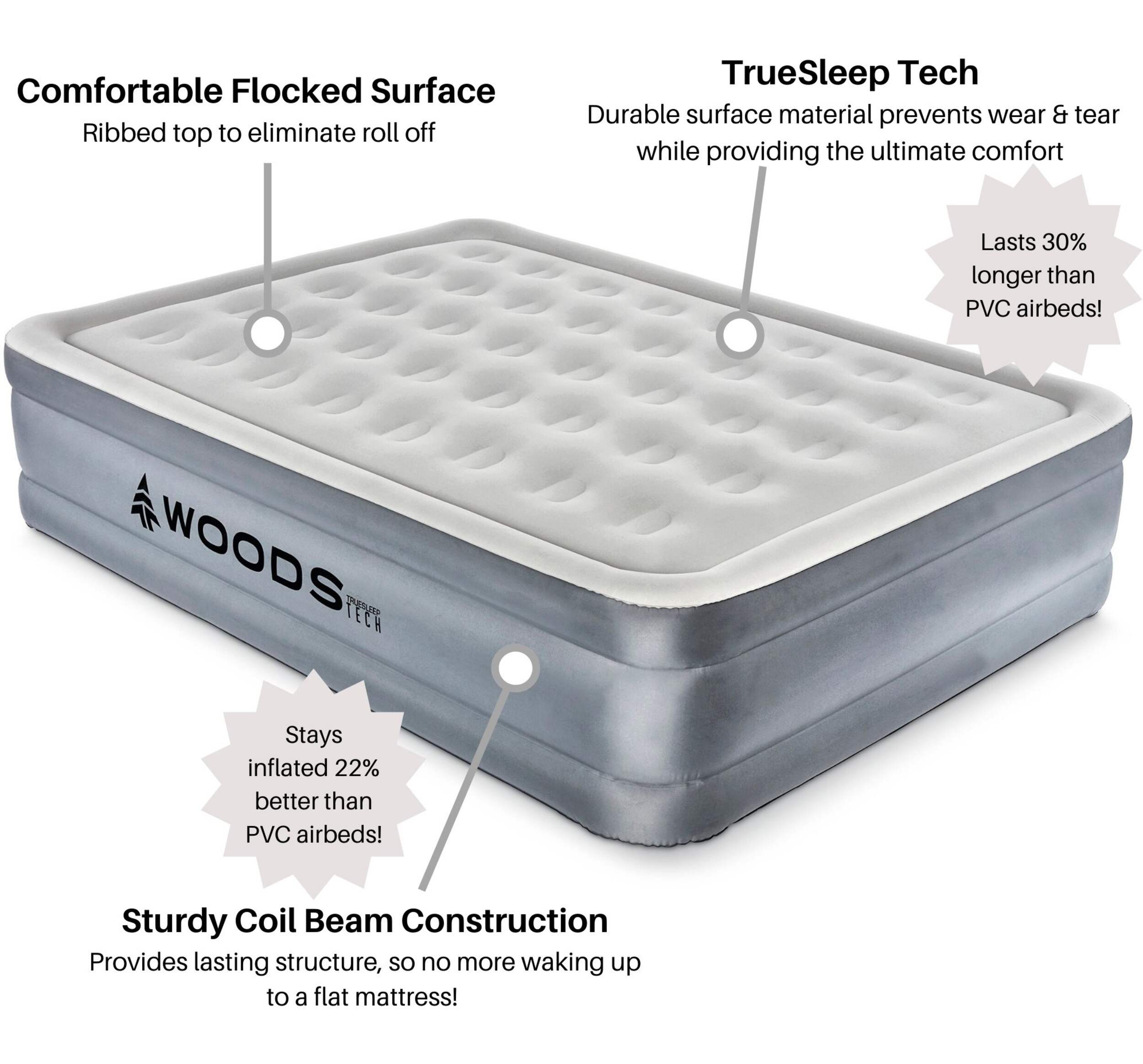 Woods Queen TrueSleep DoubleHigh Inflatable Air Mattress/Airbed w