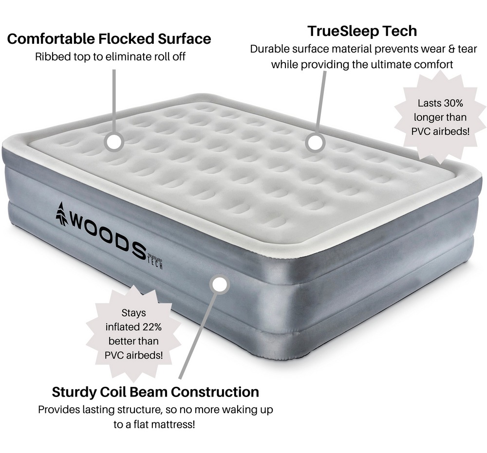 Woods Queen TrueSleep DoubleHigh Inflatable Air Mattress/Airbed w