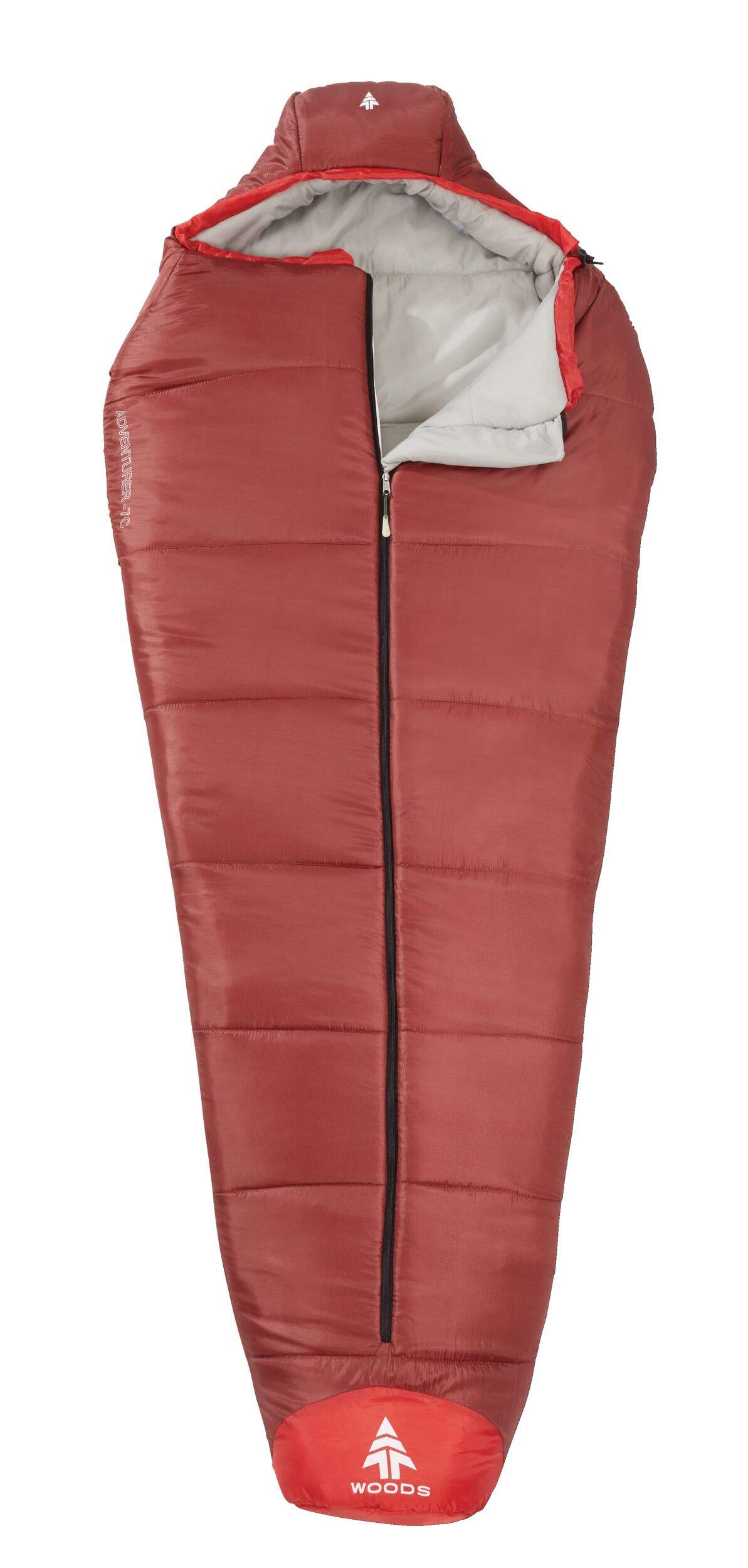 Woods Deluxe Barrel Insulated Sleeping Bag w/ Pillow & Compression Sack, -5°C Front_Flat