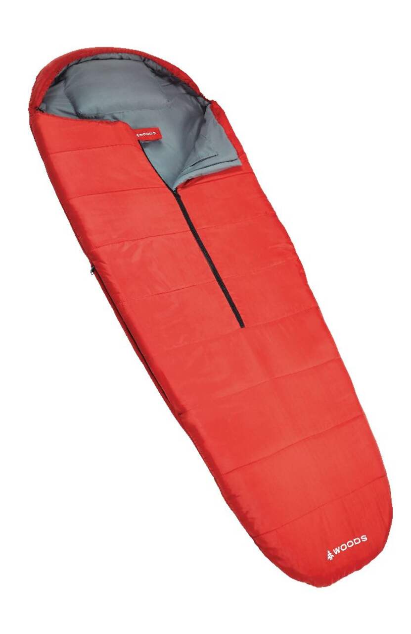 Woods Adventurer Insulated Cool Weather Barrel Sleeping Bag w/ Pillow &  Compression Sack, 0°C