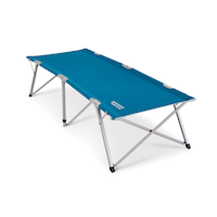 Woods Instant XL Portable Folding Camping Cot Bed with Carry Case, Supports 250-lb, Blue Front_Three_Fourths_Angled_Right