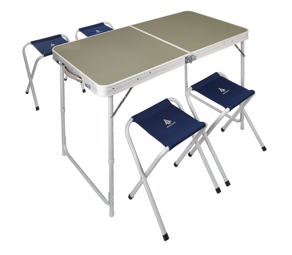 Woods Portable Folding Camping Table Dining Set w/ 4Lightweight Stools
