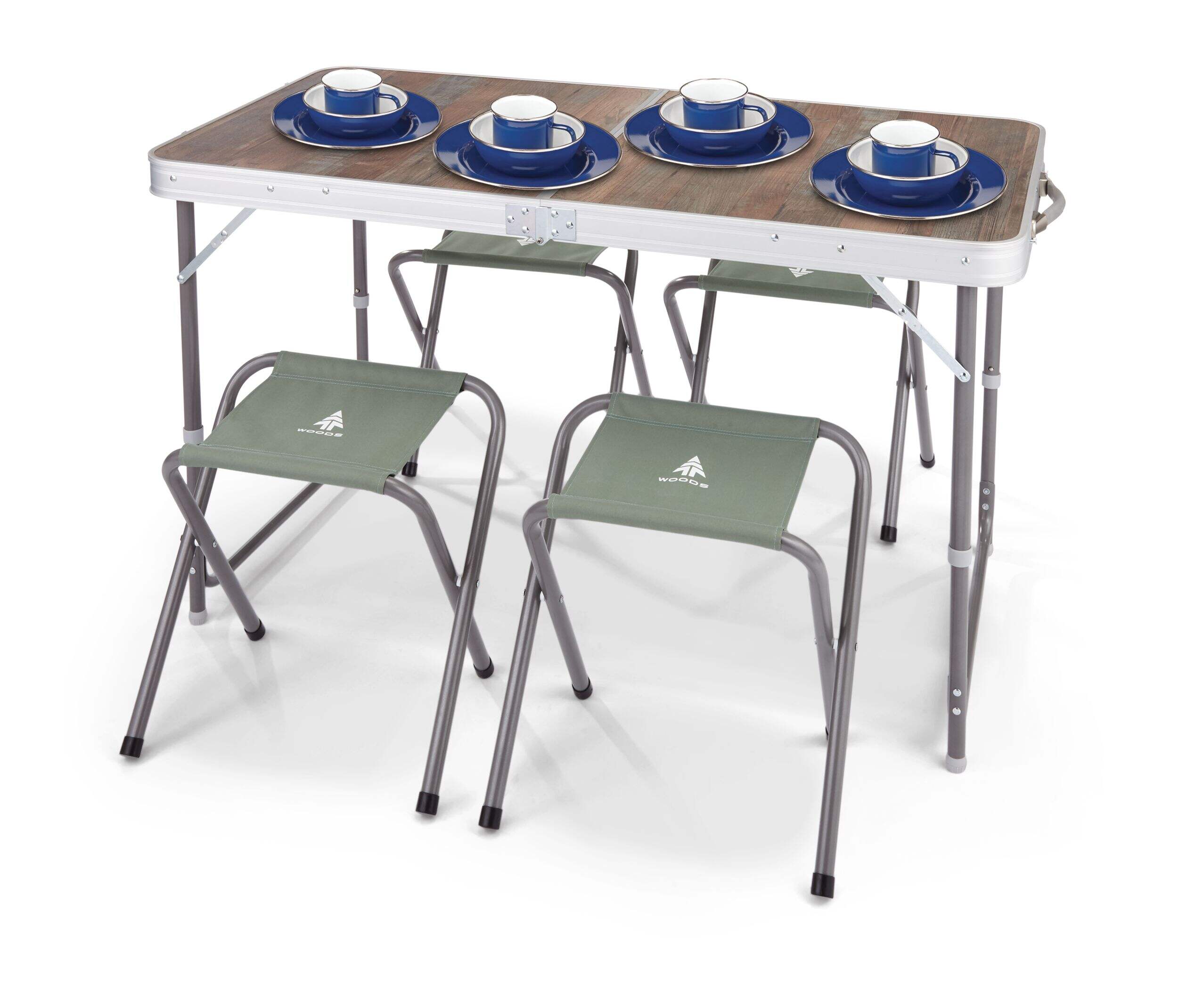 Woods Portable Folding Camping Table Dining Set w/ 4-Lightweight Stools & Carry Case Composite_or_Mixed