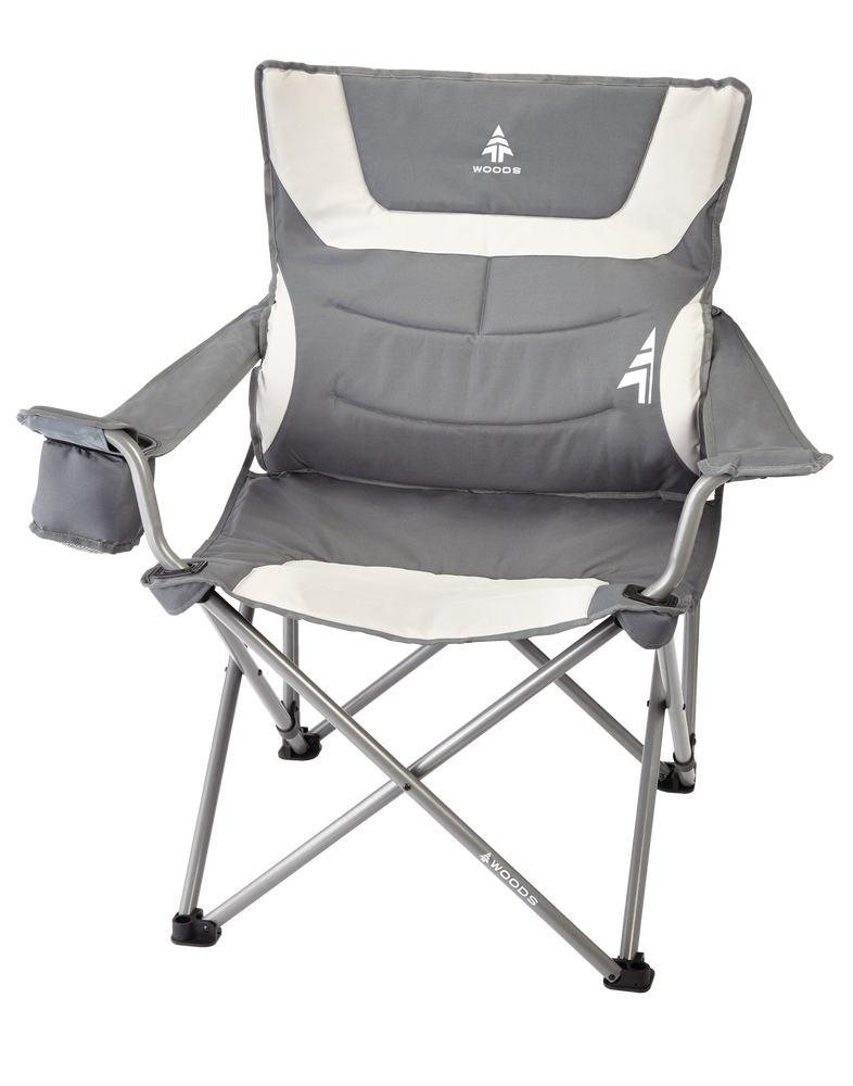 Lakeview Padded Lumbar Folding Camping Quad Chair w/ Cup Holder & Carry Bag, Assorted Woods