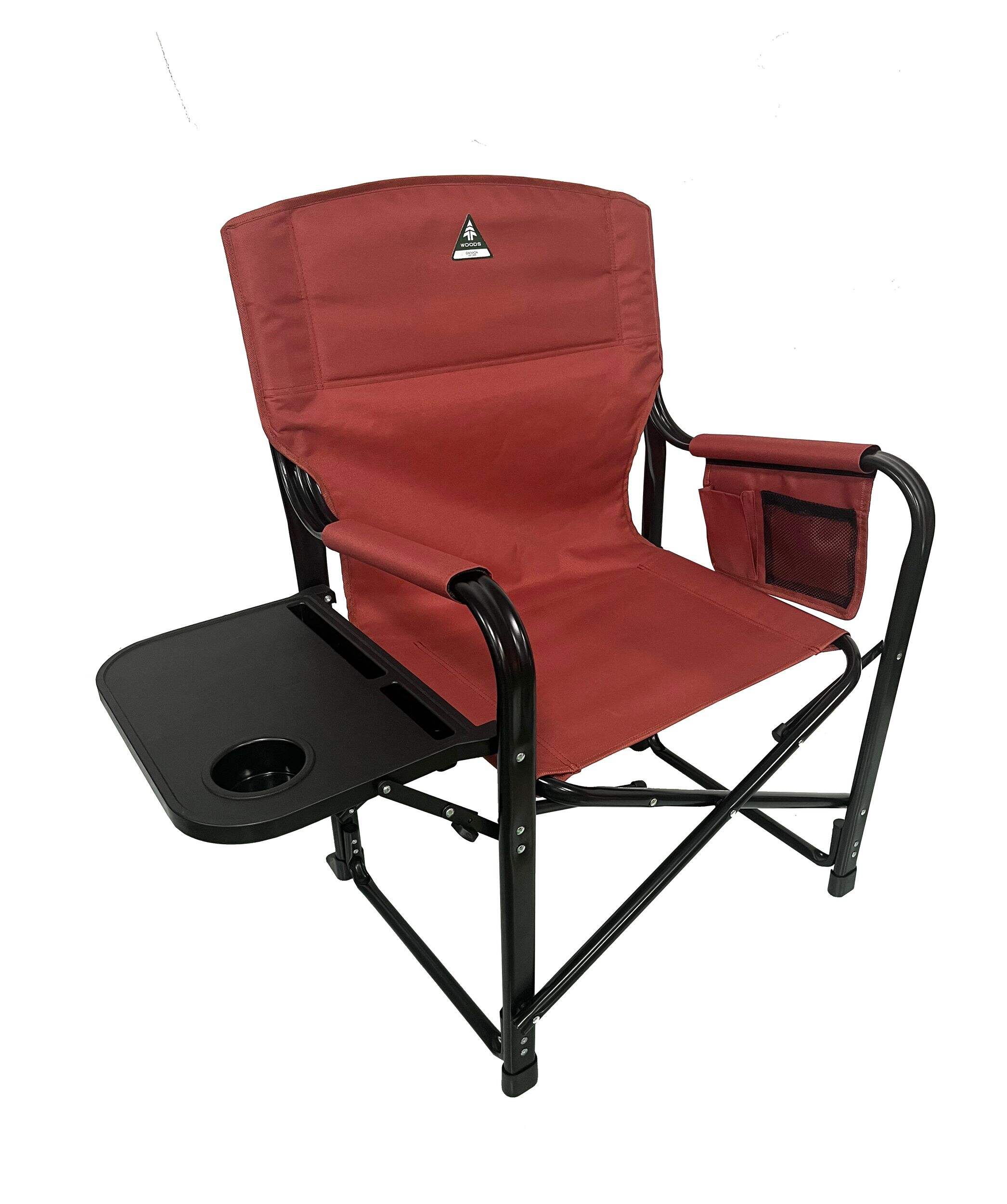 Woods Portable Folding Director's Camping Chair with Side Table, Cup Holder & Organizer Pocket Front_Three_Fourths_Angled_Right
