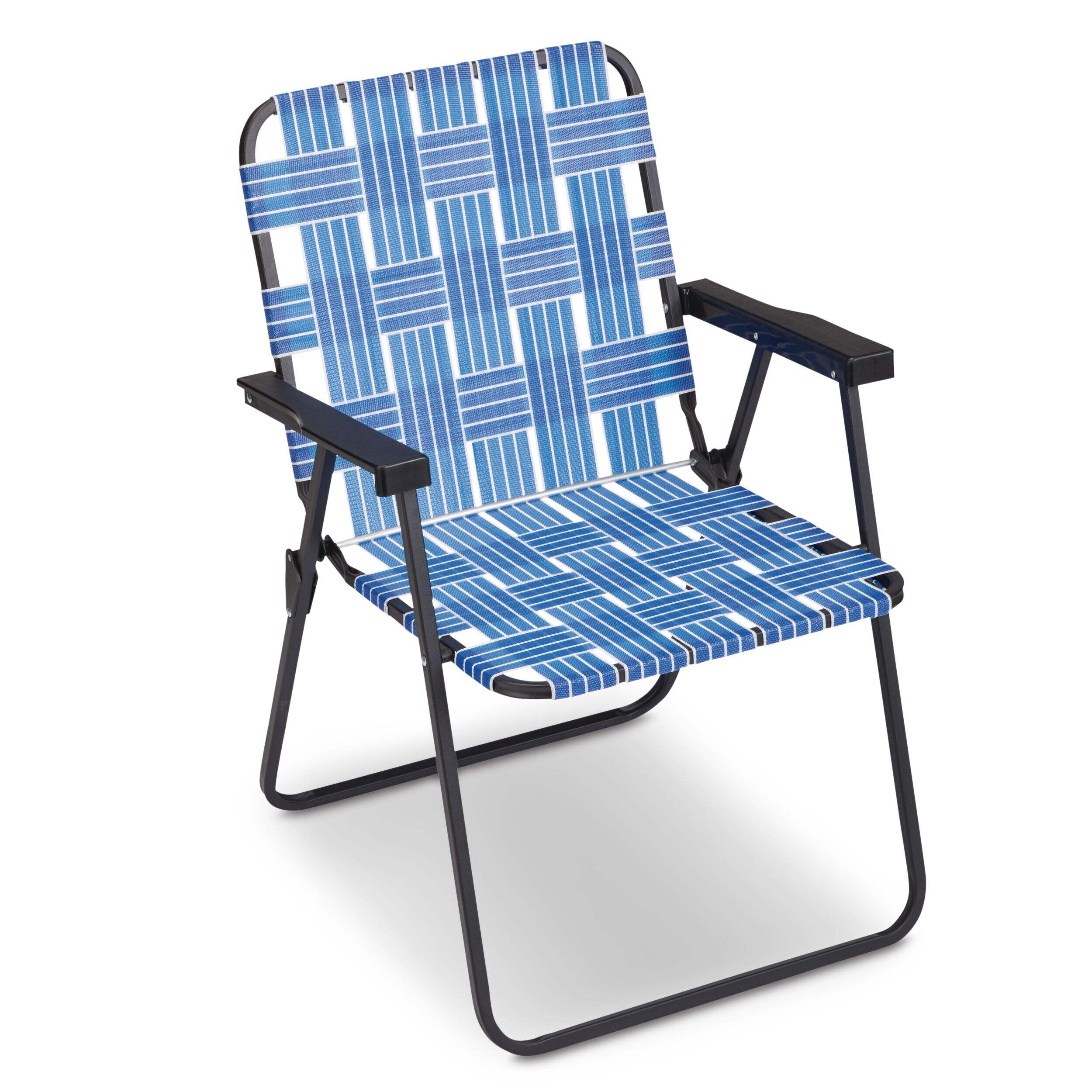 Outbound Classic Retro Portable Webbed Lawn Chair, Blue Front_Angled_Right