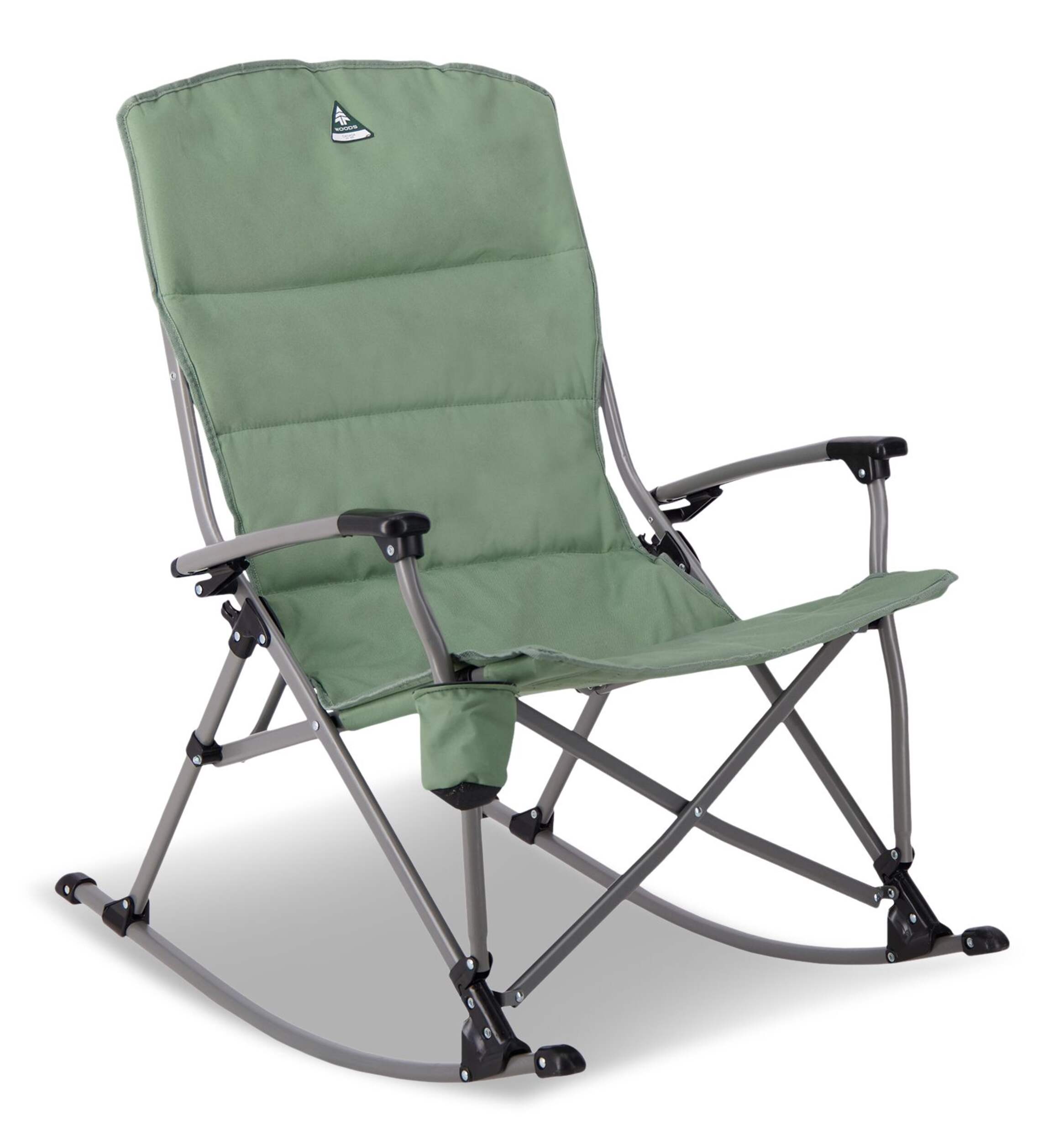 Woods Kaslo Portable Folding Padded Rocking Camping Chair w/ Cup Holder & Carry Bag Front_Three_Fourths_Angled_Right