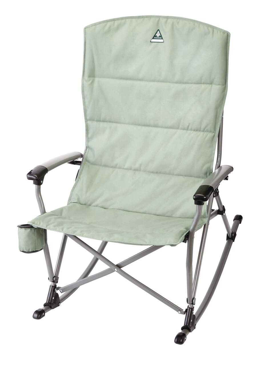 Chaise berçante de camping pliante portative et rembourrée Woods Kaslo avec  porte-gobelet et étui de transport