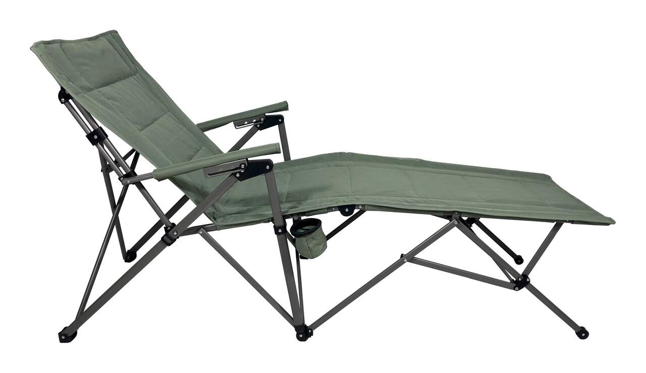 Woods Ashcroft 3-Position Reclining & Folding Camping Lounger Chair w/ Cup  Holder & Carry Bag