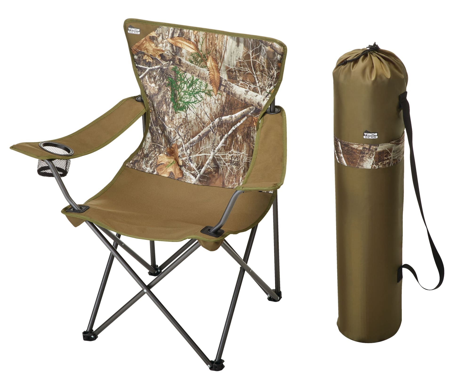 Yukon Gear Realtree Camo Portable Folding Camping/Hunting Quad Chair w/ Cup  Holder & Carry Bag