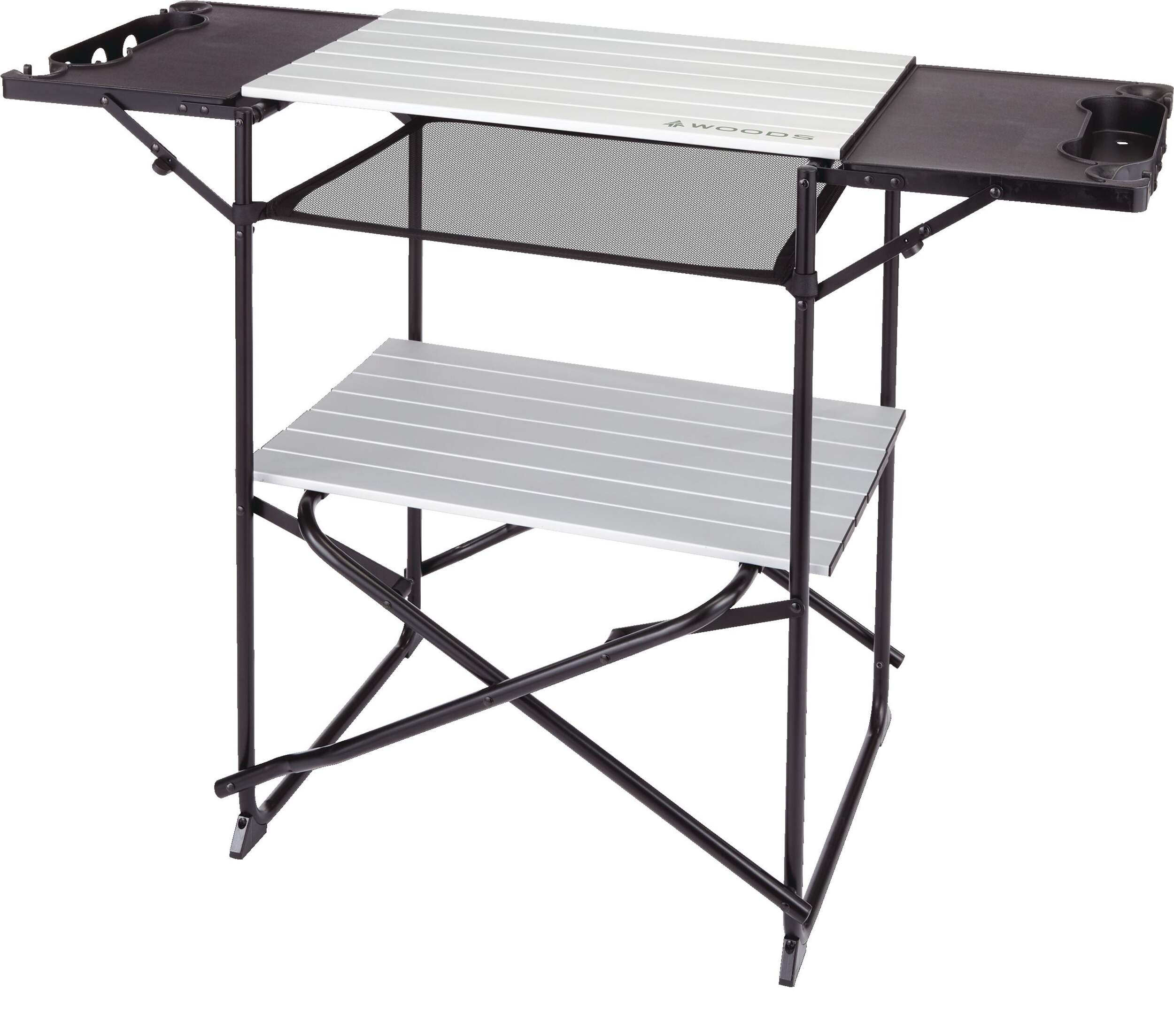Woods™ Caledon Portable Folding & Extendable Camping Kitchen Stand with Shelves & Carry Bag Front_Angled_Left