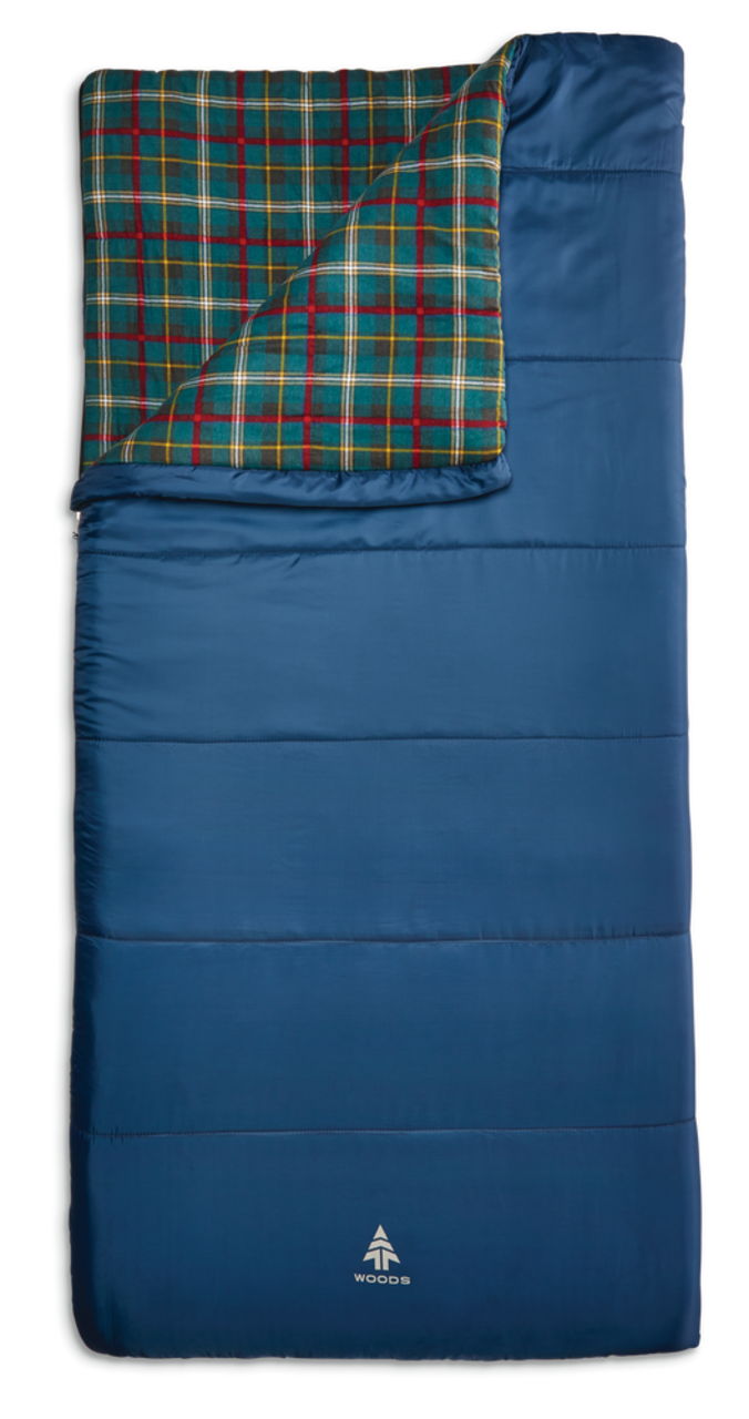 Woods Canmore Cotton Flannel Lined Insulated Cool Weather Sleeping Bag w/  Compression Sack, 0°C