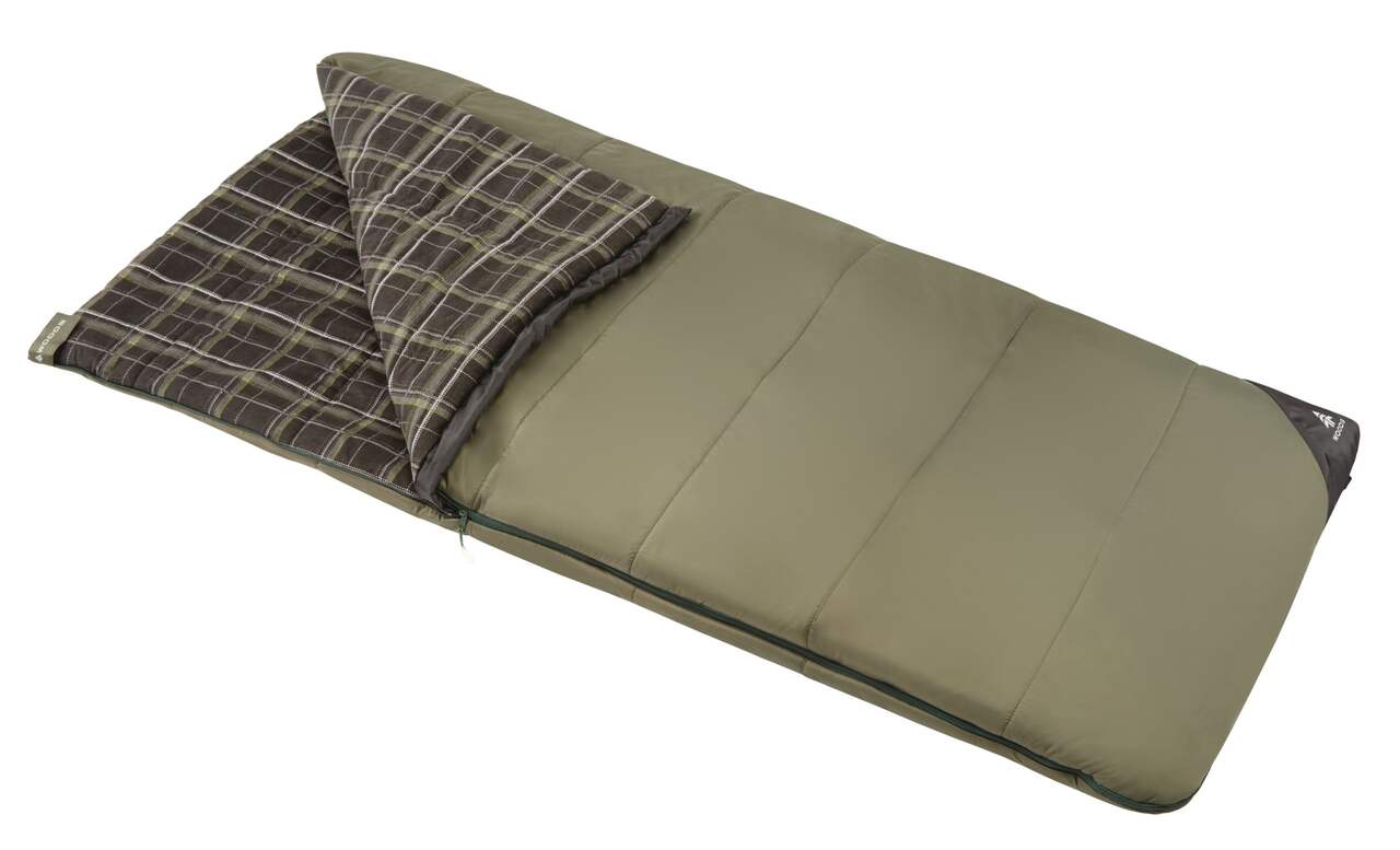 Woods Canmore Cotton Flannel Lined Insulated Cold Weather Sleeping Bag w/  Compression Sack, -10°C