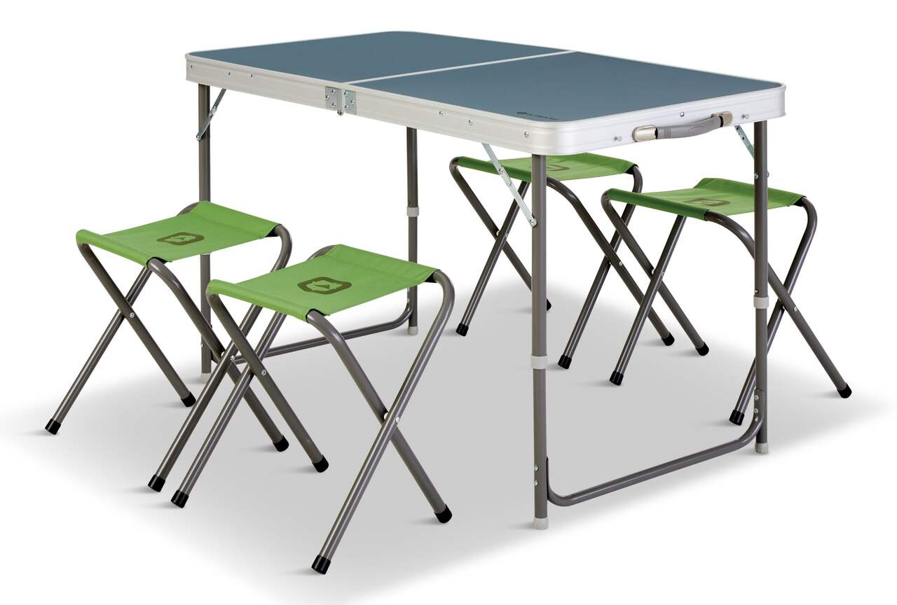 Outbound Camping Table and Stools Set, 5-pc, 4-Seats, Grey