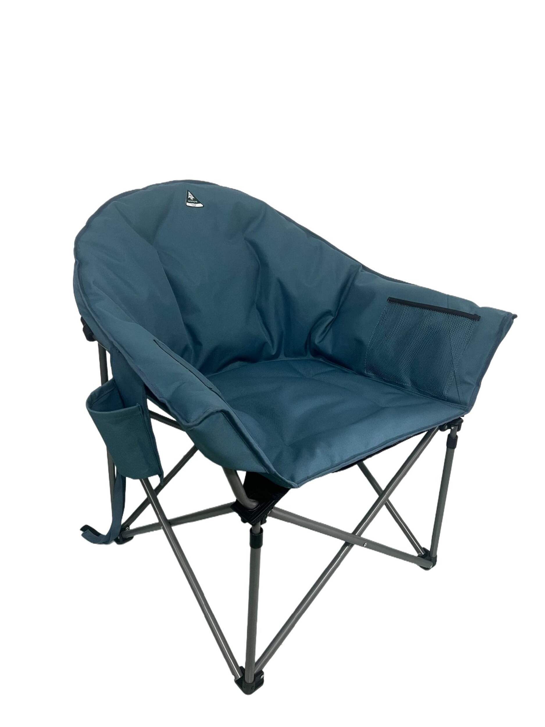 Woods Strathcona+ Deluxe Fully Padded Portable Folding Bucket Camping Chair with Cup Holders, Blue Front_Three_Fourths_Angled_Right