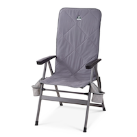 Woods Grandview Portable Folding Deluxe High Back Camping Chair with Insulated Cover, Supports 225 lbs, Grey Front_Three_Fourths_Angled_Left