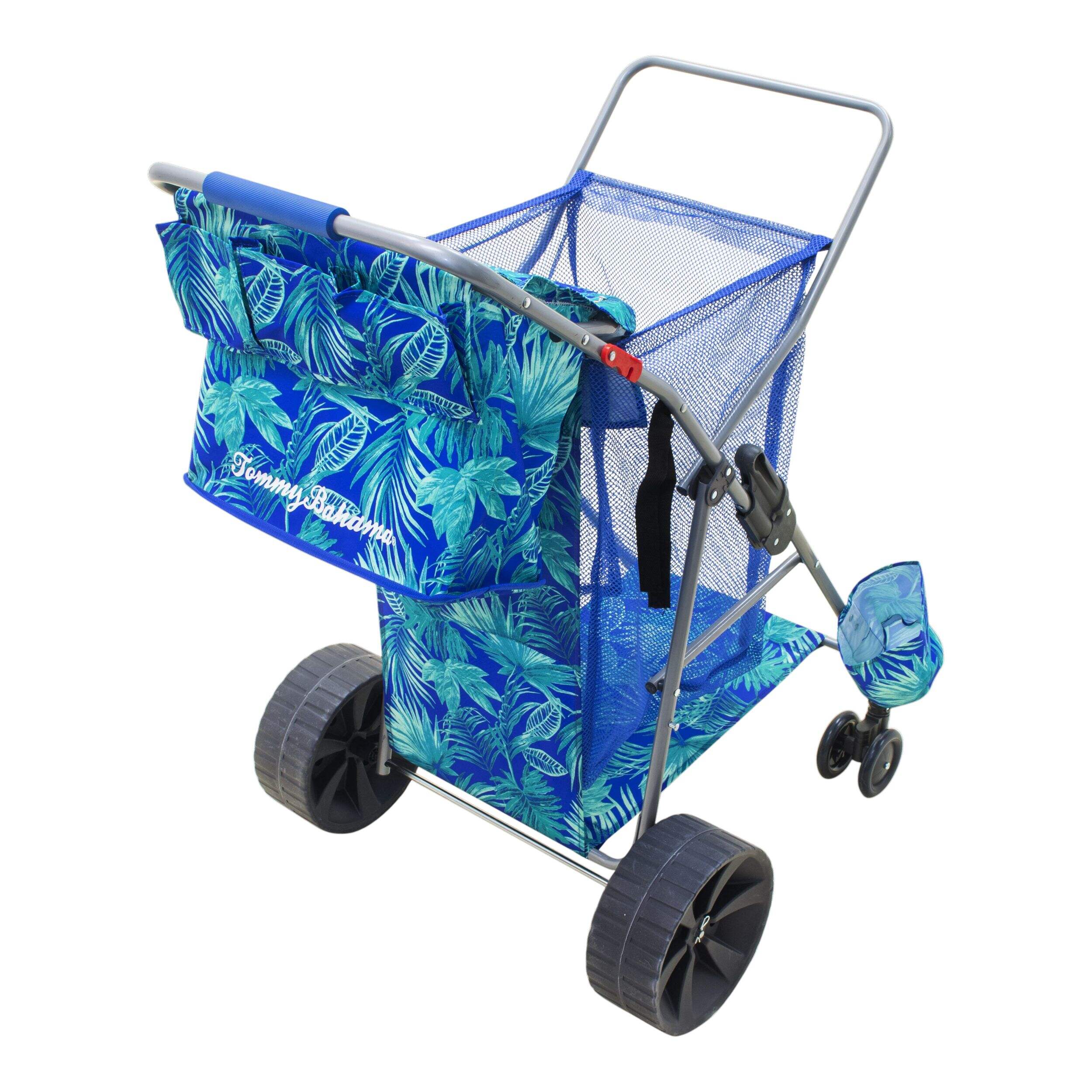 Tommy Bahama Deluxe Wonder Wheeler Collapsible Beach Cart, Blue Front_Three_Fourths_Angled_Left