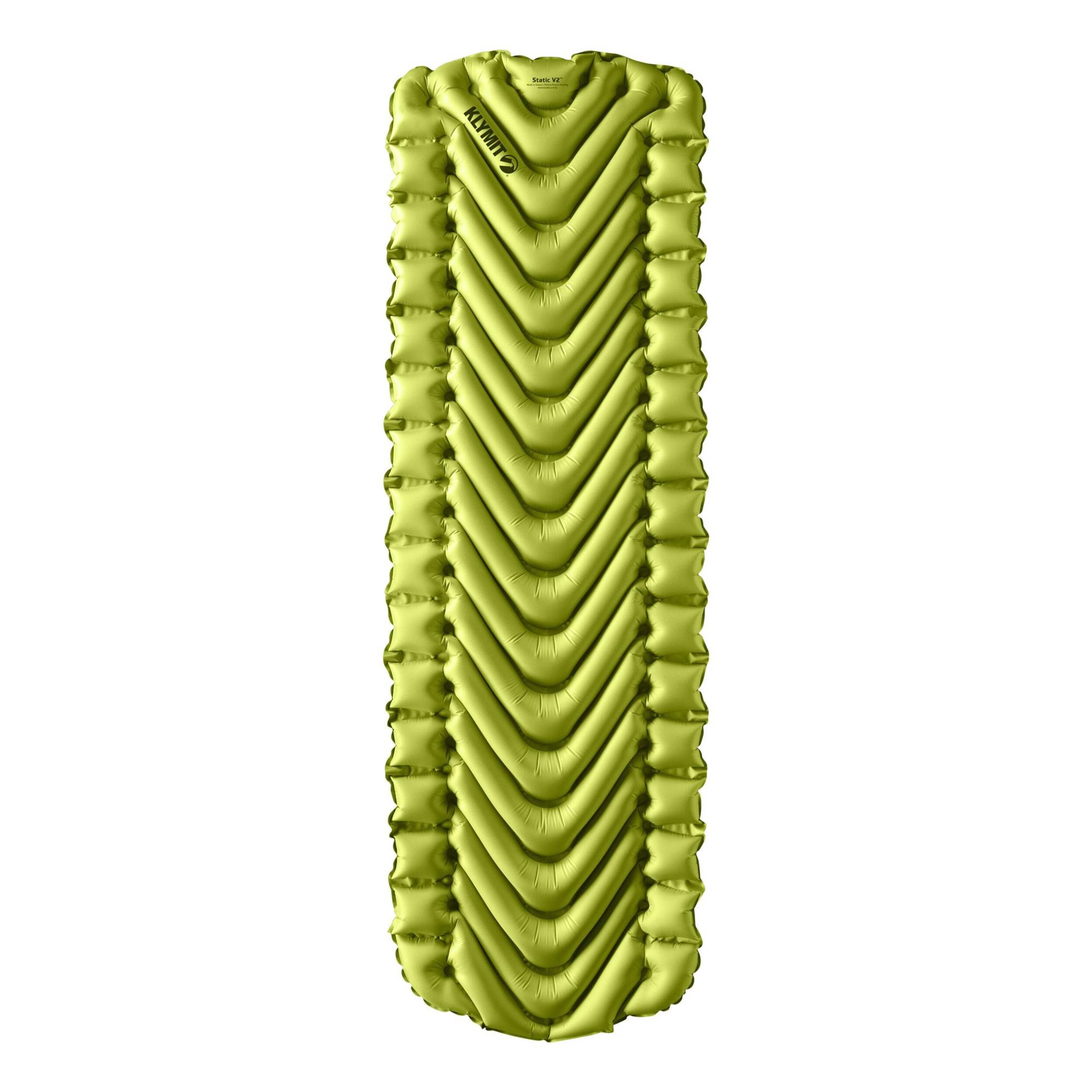 Klymit Static V2 Lightweight Inflatable Sleeping Pad, Regular, Green Overhead_Flat