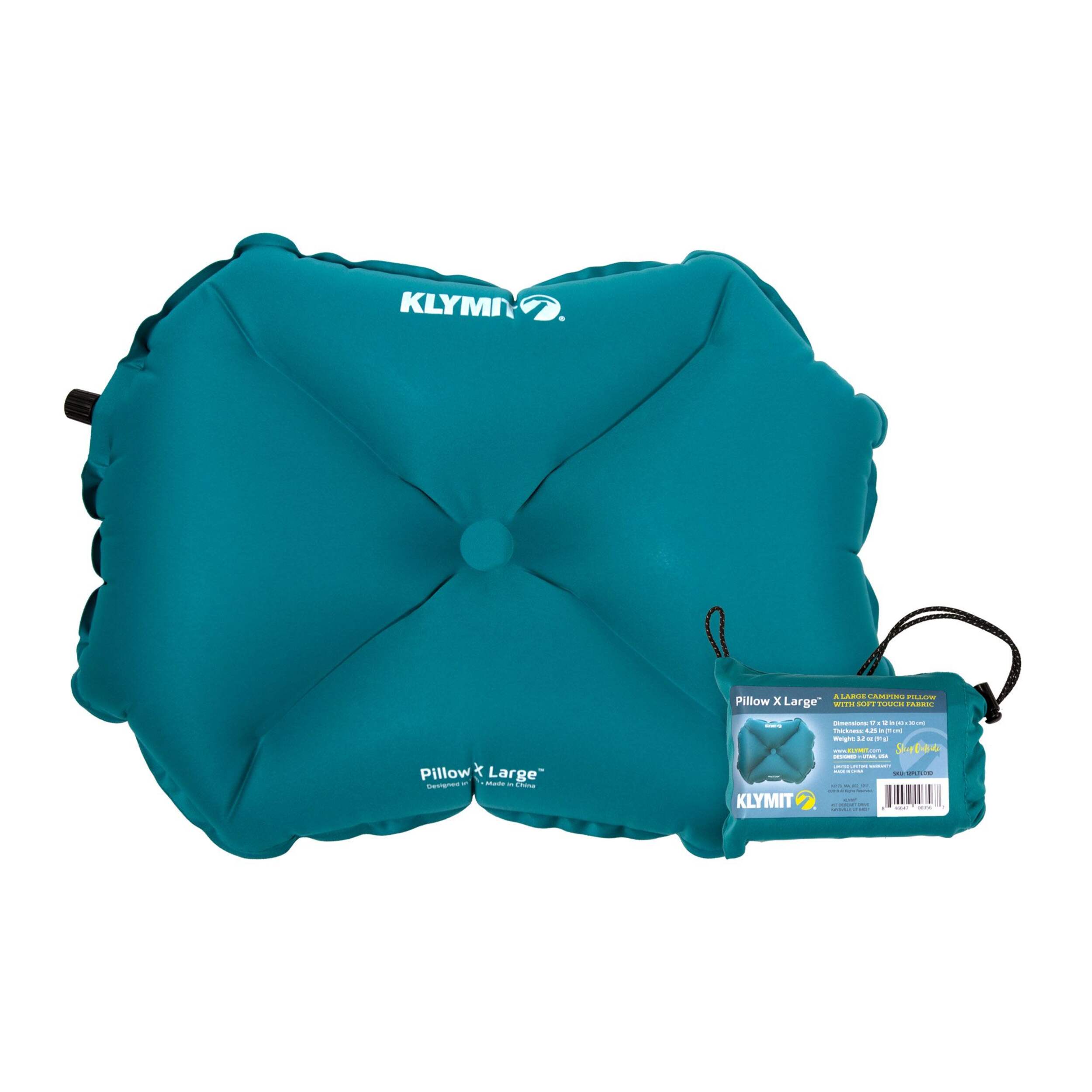 Klymit Pillow XL Lightweight Inflatable Camping/Travel Pillow,  Soft Polyester, Blue Front_Flat