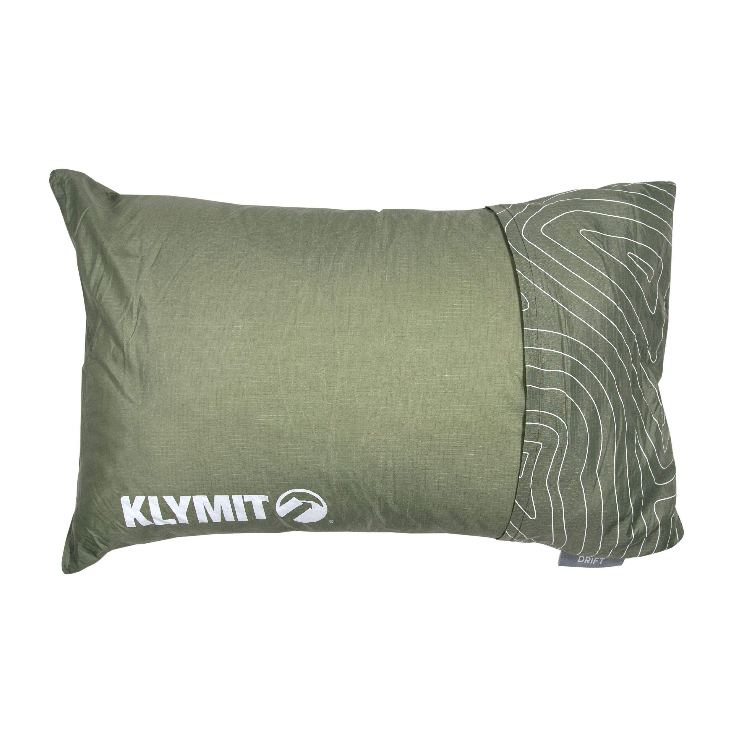 Klymit Drift Lightweight Inflatable 2-in-1 Reversible Car Camp Pillow, Large, Green Front_Flat