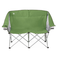 Outbound Loveseat Portable Folding Quad Camping Chair with 2 Cup Holders & Carry Strap, Green Front_Flat