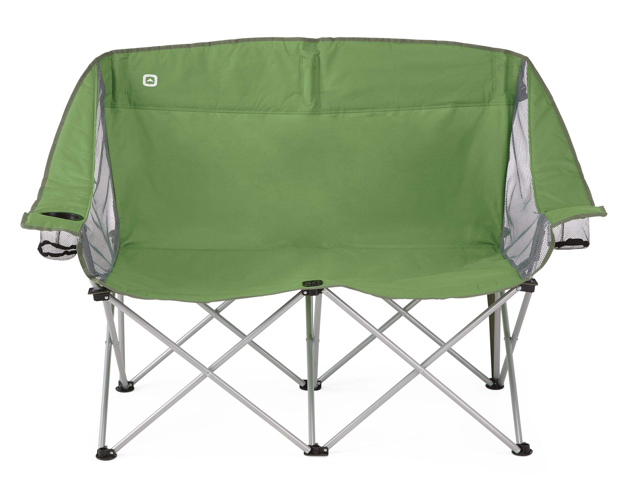 Outbound Loveseat Portable Folding Quad Camping Chair with 2 Cup Holders & Carry Strap, Green Front_Flat
