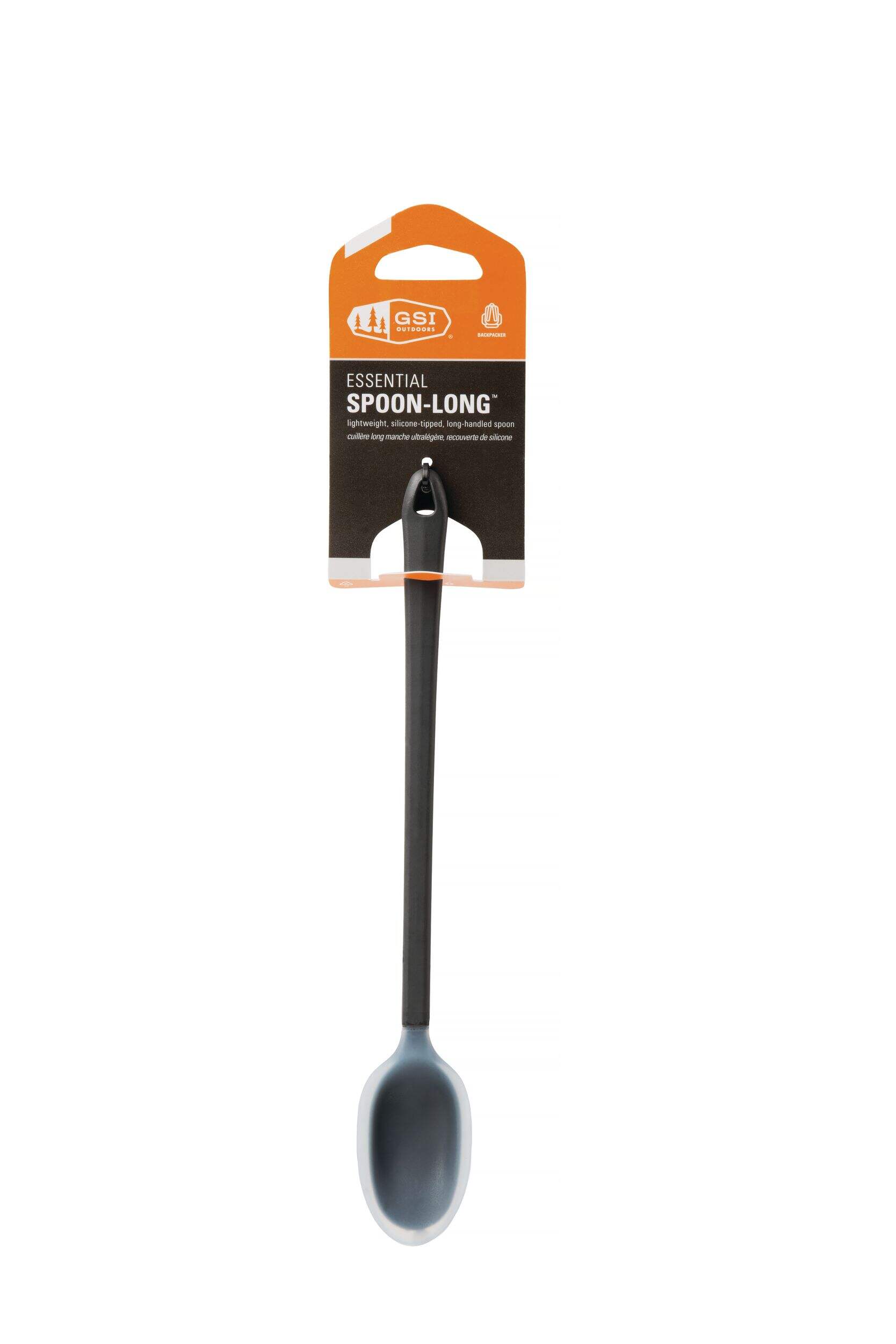 GSI Outdoors Essential Spoon, One Teaspoon, Tapered Silicone Edge, Long Front_Flat