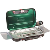 Coleman Even Temp Triple-Burner 28,000 BTUs Camp Stove with Aluminum Griddle Front_Angled_Right