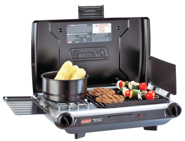 Coleman Double-Burner 20,000 BTUs Electronic Ignition Grill Camp Stove ...