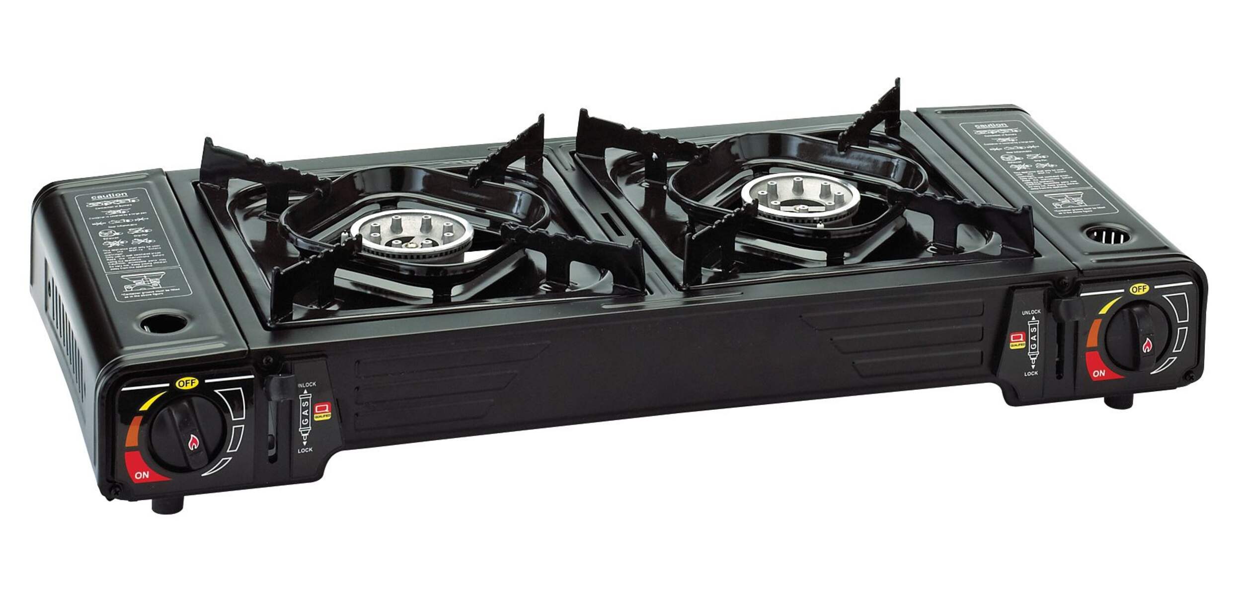 World Famous Double Burner Butane Stove Front_Angled_Right