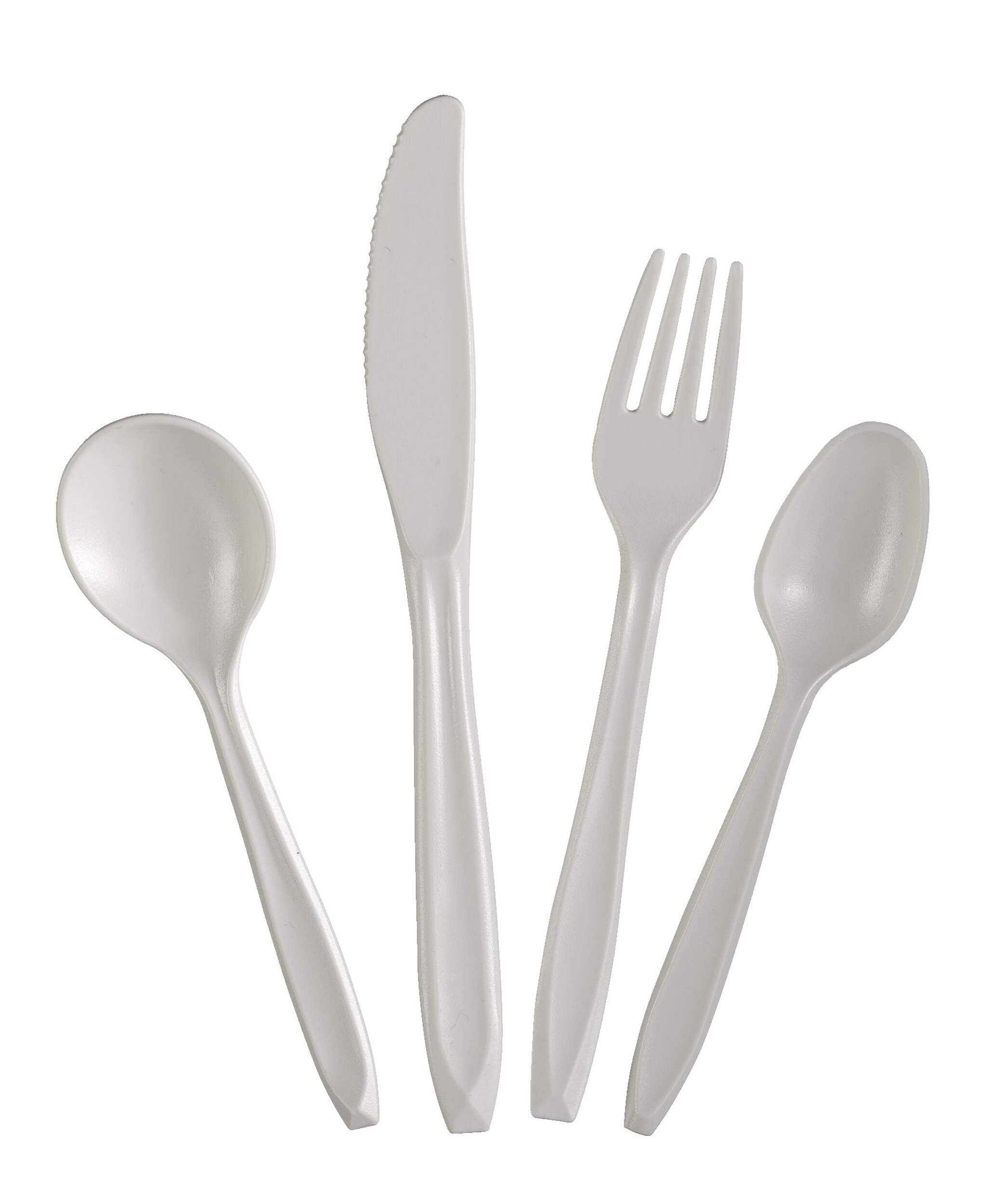 Outbound Plastic Lightweight Cutlery Set, White, 16-pc Front_Flat
