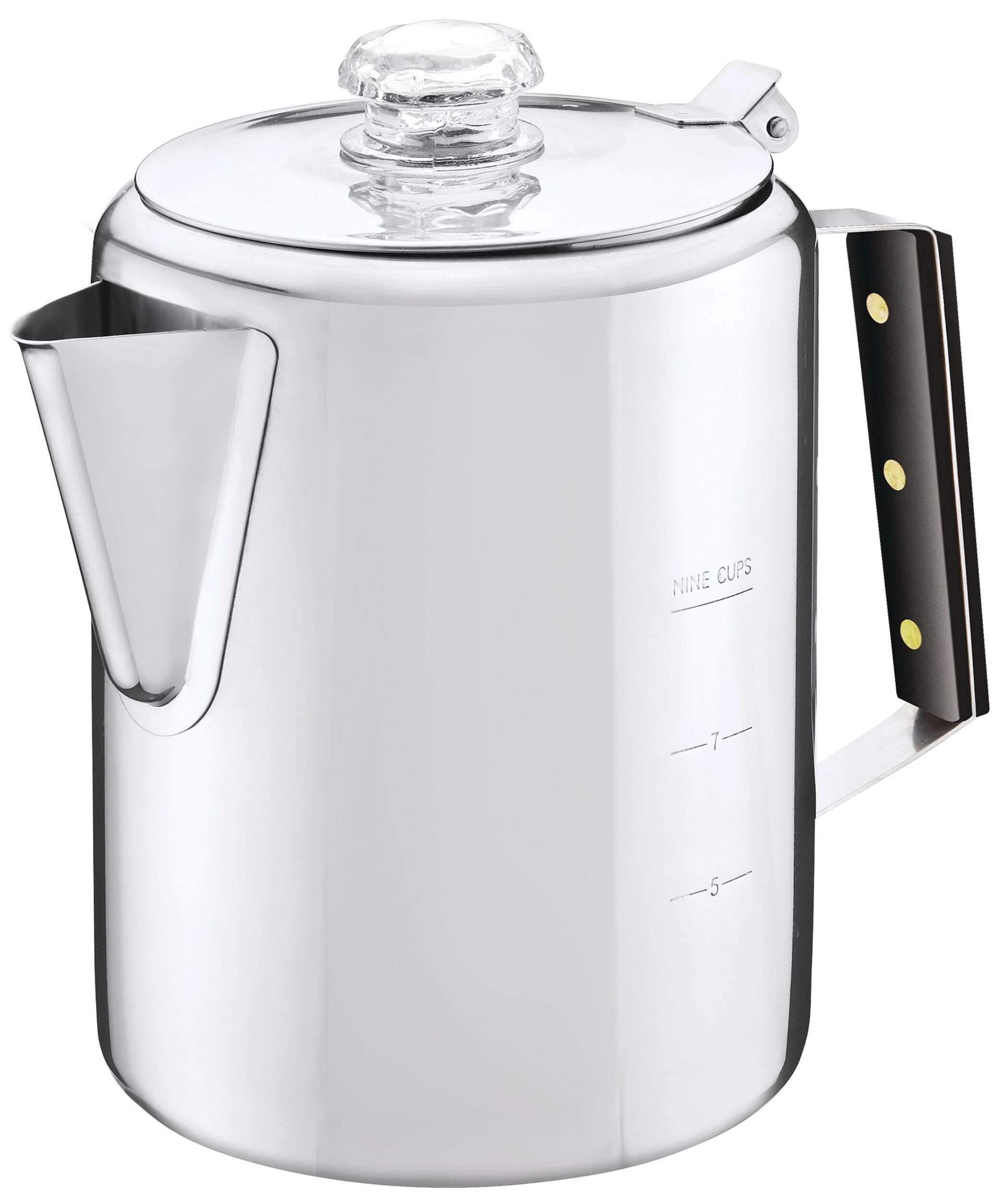 Woods™ Daybreak Stainless Steel Camping Coffee Percolator, 9-Cups Front_Angled_Left