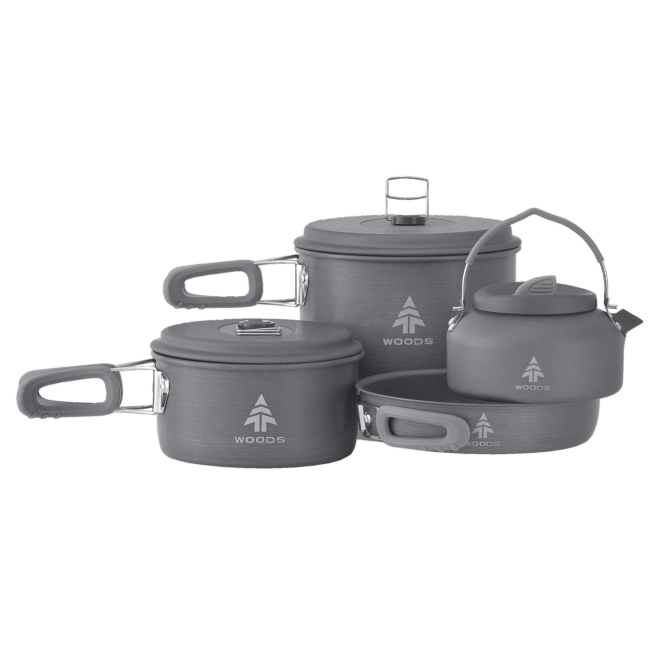 Woods™ Selkrik Aluminum Anodized Camping Cooking Set, Grey, 4-pc Front_Elevated