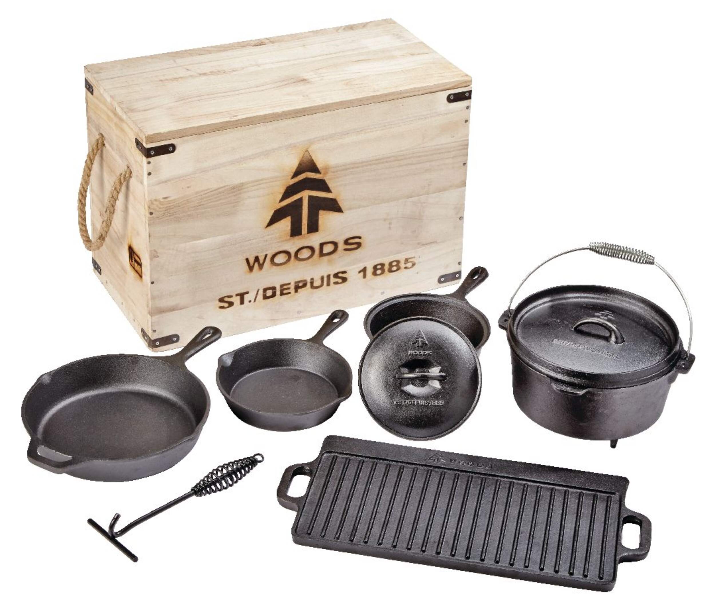 Woods™ Heritage Cast Iron Non-Stick Camping Cook Set, 6-pc Overhead_Plunge