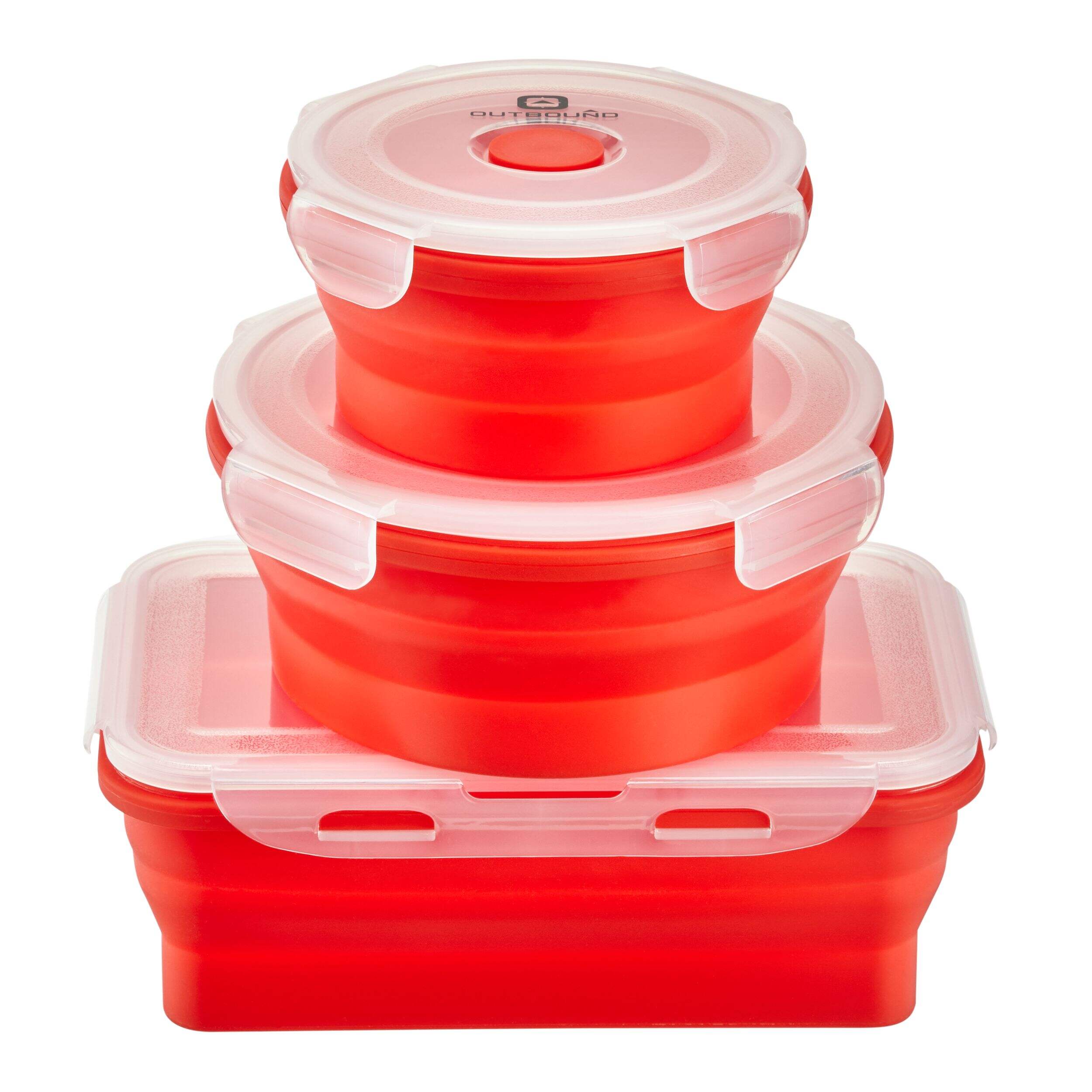 Outbound Plastic Collapsible Container Set, BPA Free, Red, 3-pk Front_Elevated