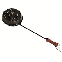 Rome Enamel Round Popcorn Popper with Wooden Handle for Campsite Front_Angled_Left