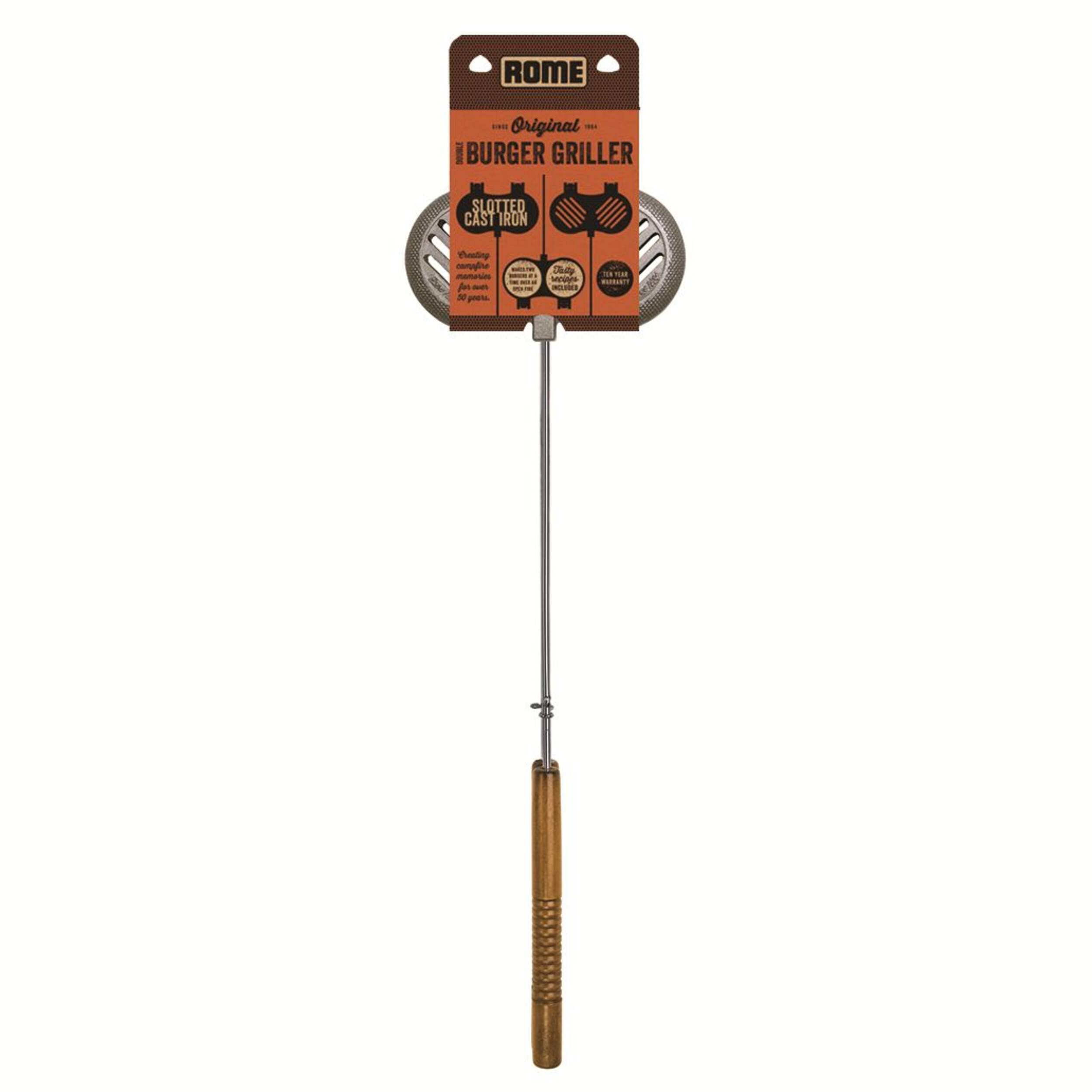Rome Wilderness Cast Iron Double Grill Iron, with Wood Handle, 28-in Front_Flat
