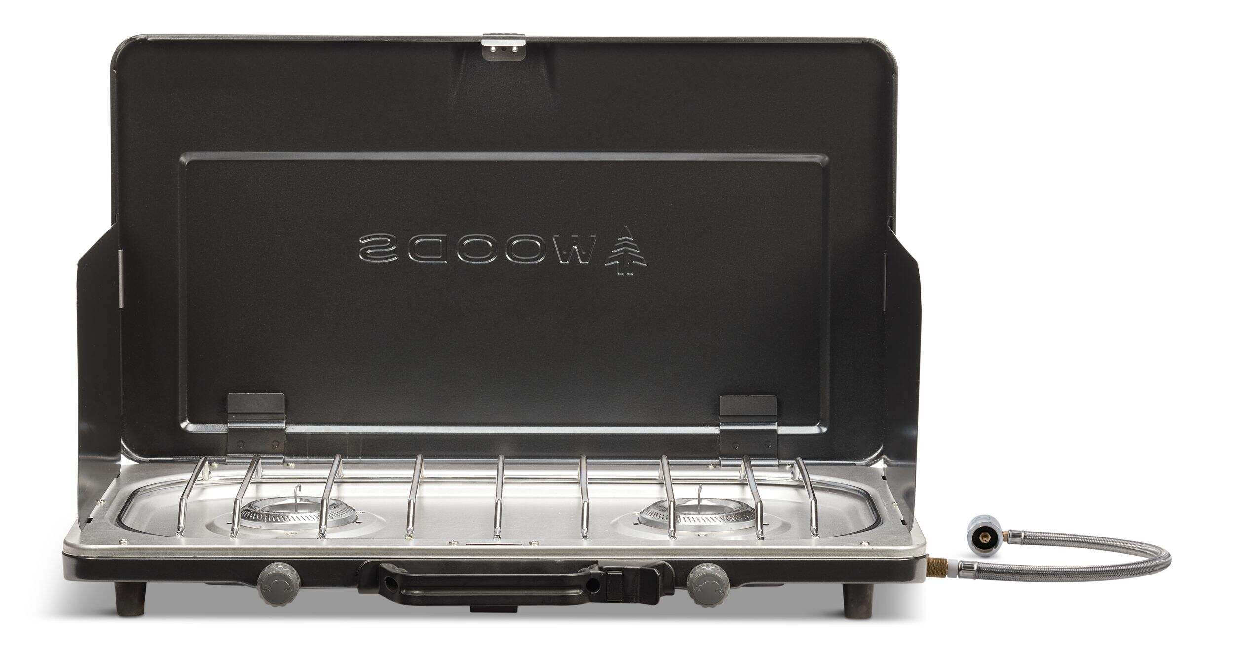 Woods Spark Slim Propane 2-Burner Stove with Hose Regulator Front_Elevated