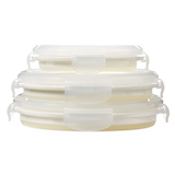 Outbound Round Collapsible BPA-Free Silicone Food Storage Container Set with Leakproof Lid, White, 3-pk Front_Elevated
