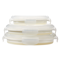 Outbound Round Collapsible BPA-Free Silicone Food Storage Container Set with Leakproof Lid, White, 3-pk Front_Elevated