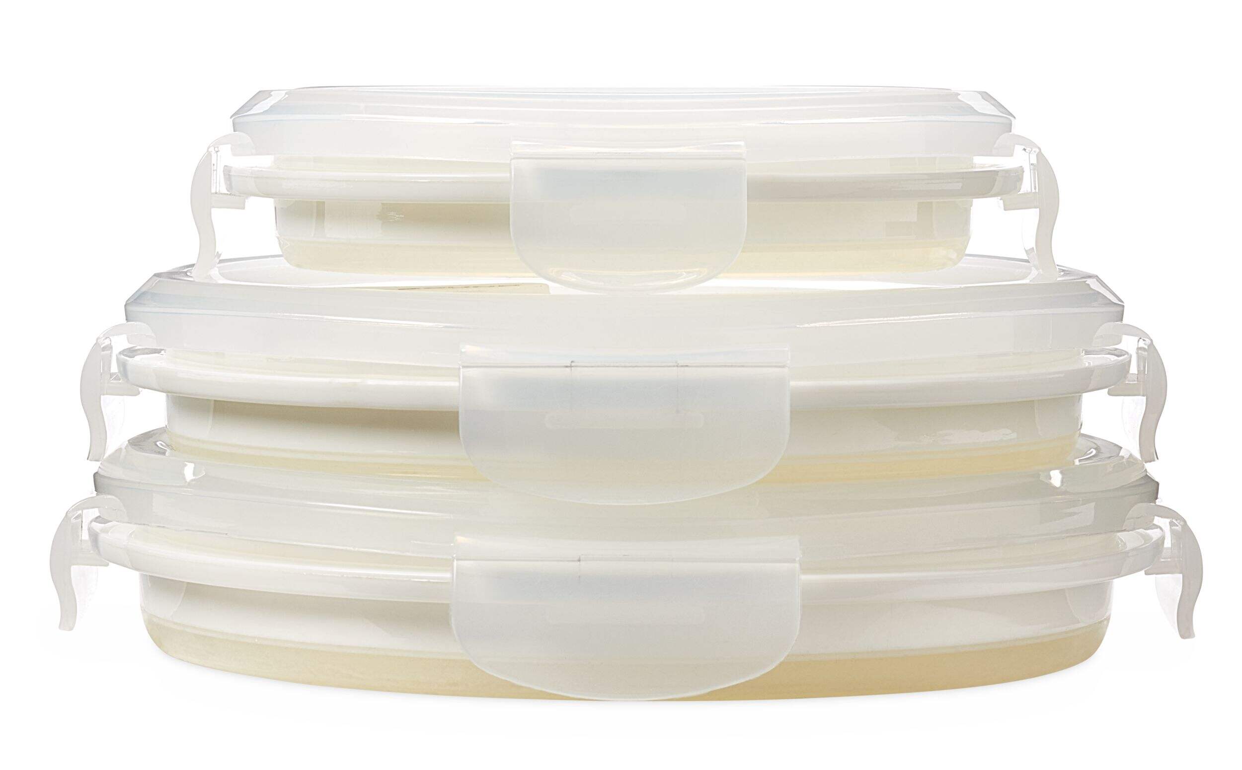 Contenants alimentaires ronds pliables en silicone Outbound, sans BPA, avec couvercle étanche, blanc, paq. 3 Front_Elevated