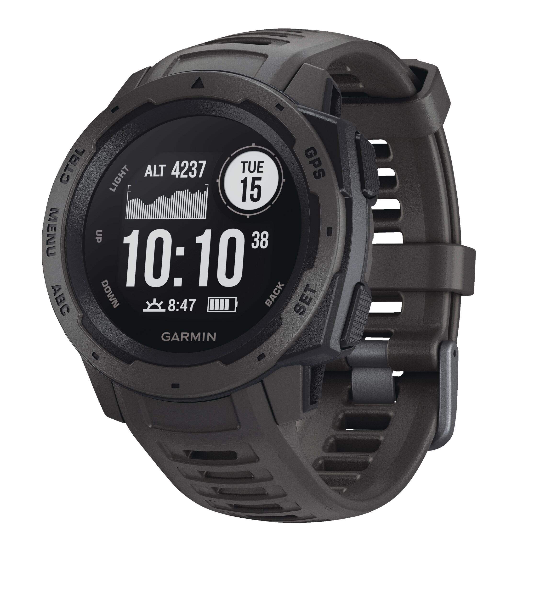 Garmin Instinct Outdoor GPS Watch, Graphite Black Front_Angled_Left
