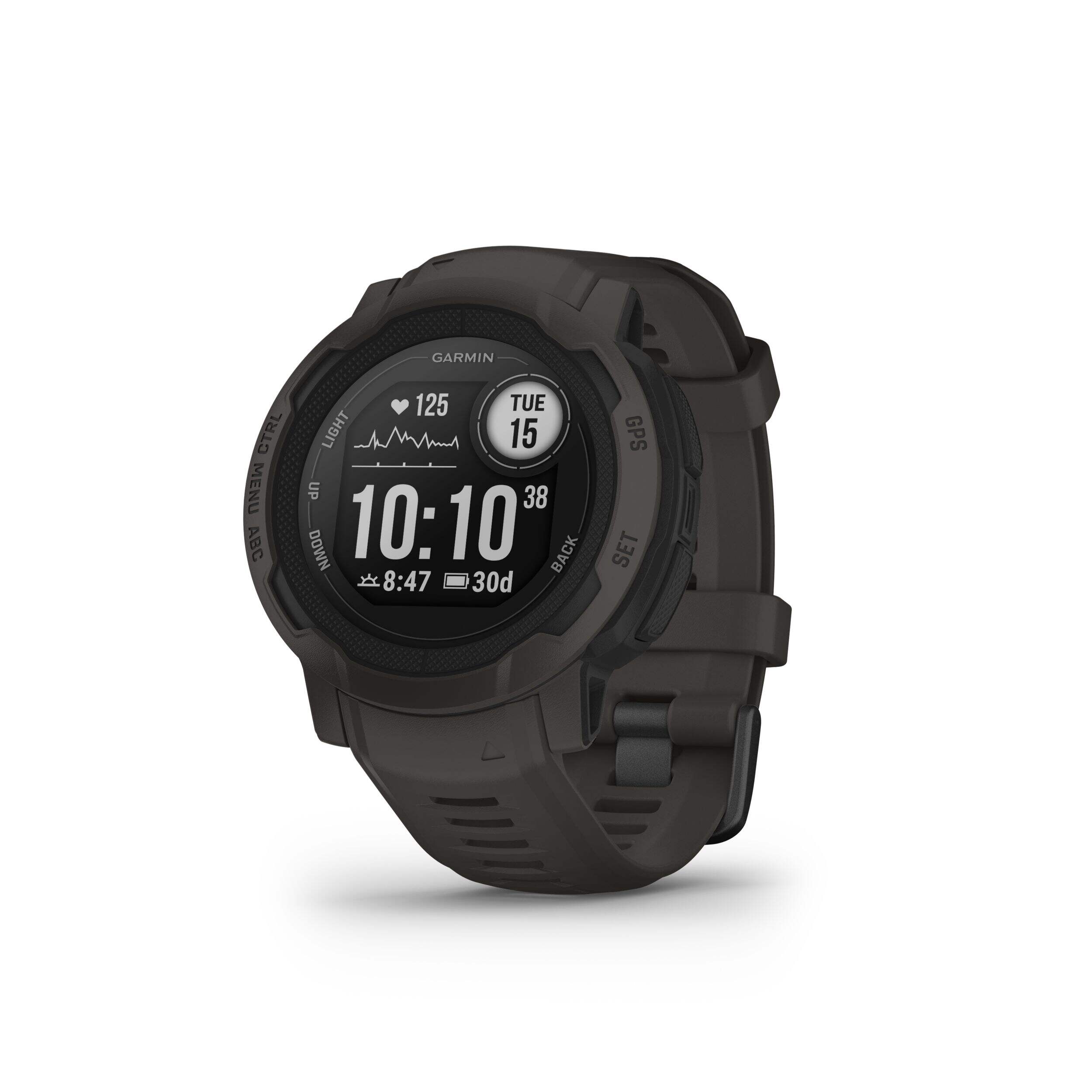 Garmin Instinct 2 Rugged GPS Smartwatch, Graphite Front_Three_Fourths_Angled_Left